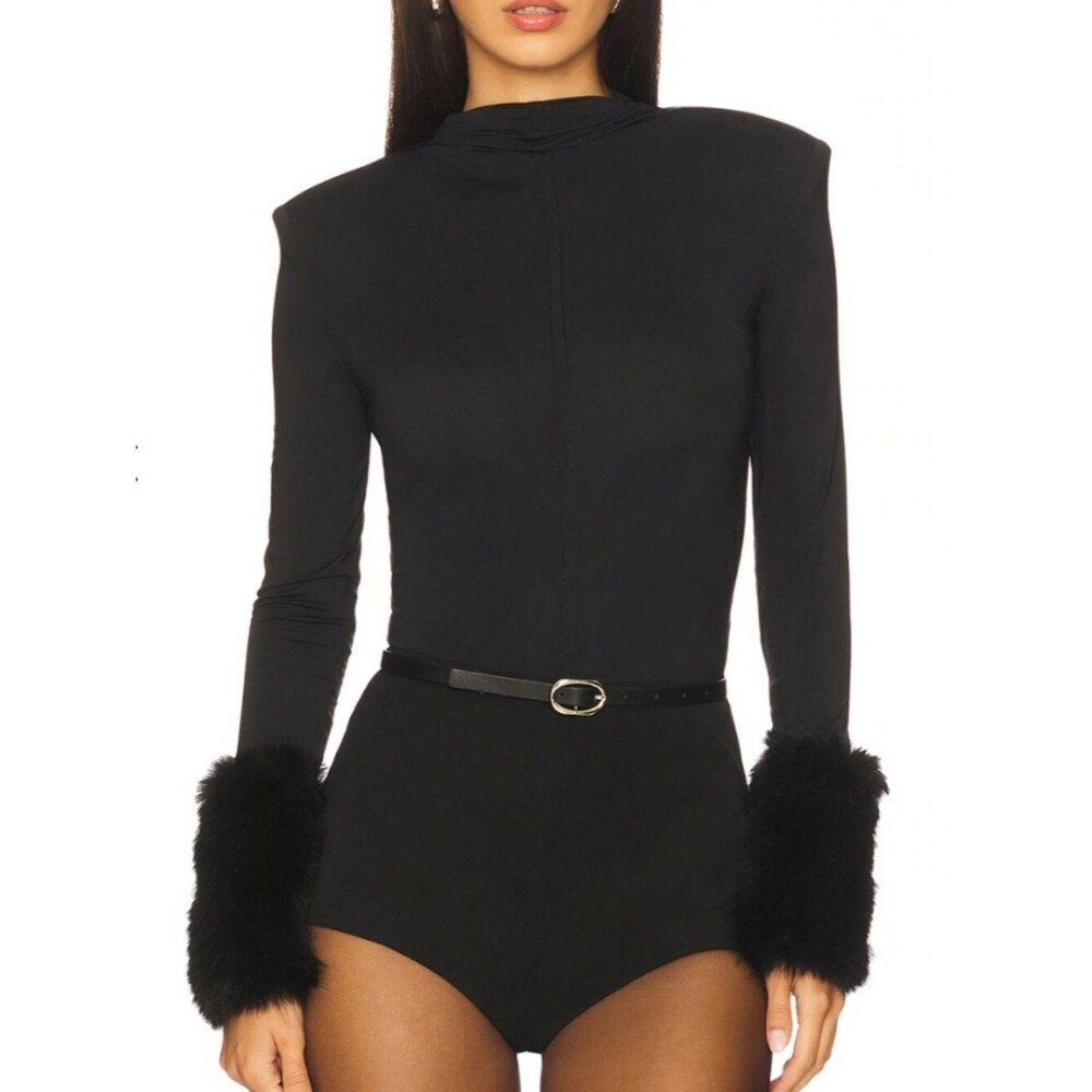 Bronx Banco Eleanor Black Bodysuit with Faux faux cuff trim *Flawed* Size XS